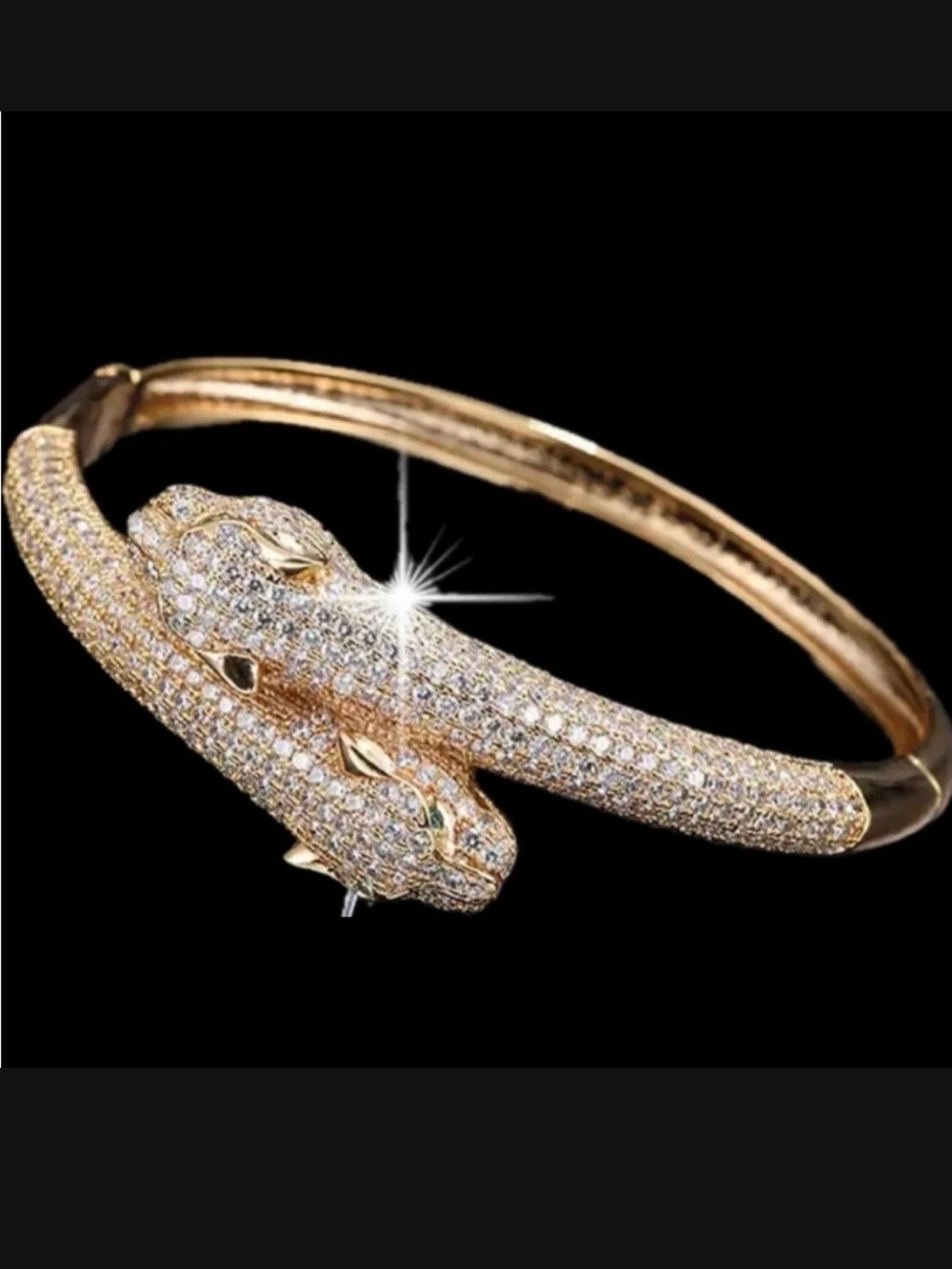 Panther leopard Micro Pave Set Cz Diamond Bangle cuff statement Bracelet gold